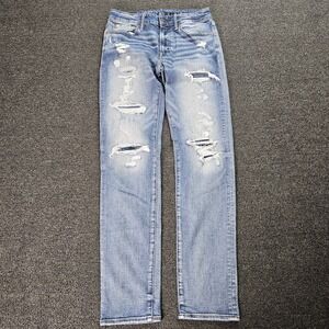 American Eagle Jeans Mens 30x34 Slim Fit Distressed Blue Denim Airflex+ Patched